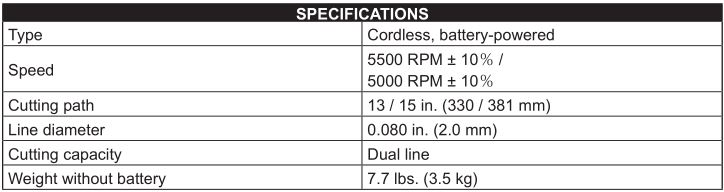 4V Lithium-ion Brushed String Trimmer KST 2540-06 - PRODUCT SPECIFICATIONS