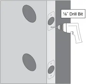 Remove latch and bolt. Drill four
