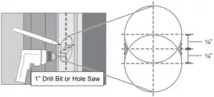 For the latch strike, measure, mark and drill