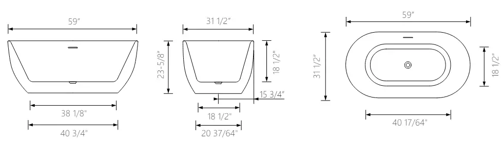 ADECAB AD6850 Acrylic Free Standing Tub Soaking Tub with Overflow - Bathtub Size