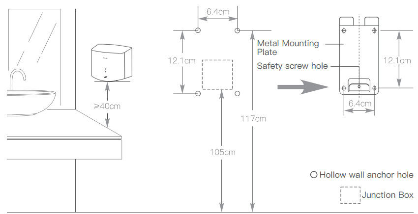 AIKE AK2630S High Speed Hand Dryer - Diagram