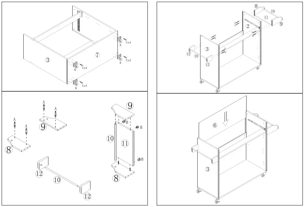 ANGELES HOME M51-8KC983GR Gray Wood Top Small Rolling Kitchen Island Cart - fig 1