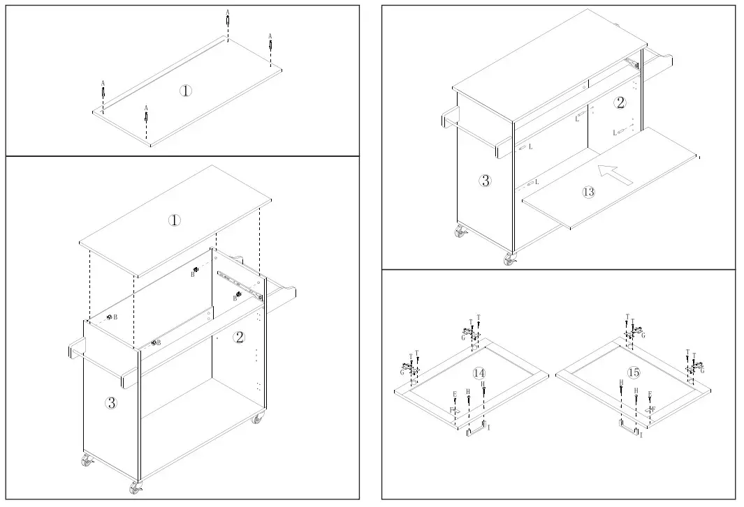 ANGELES HOME M51-8KC983GR Gray Wood Top Small Rolling Kitchen Island Cart - fig 3