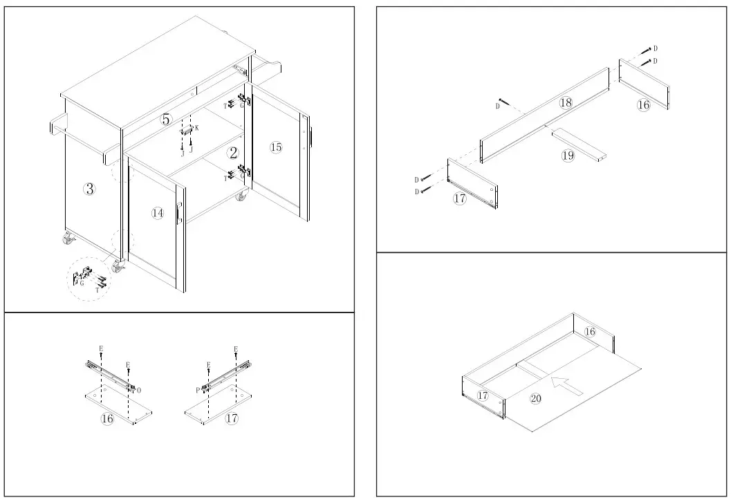 ANGELES HOME M51-8KC983GR Gray Wood Top Small Rolling Kitchen Island Cart - fig 3