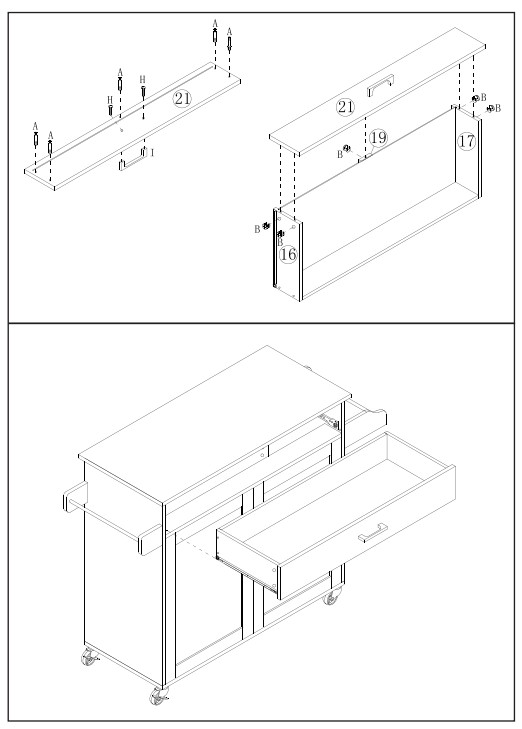 ANGELES HOME M51-8KC983GR Gray Wood Top Small Rolling Kitchen Island Cart - fig 5