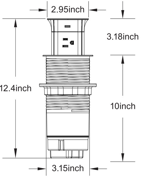 ANNQUAN 80mm-2A2C Automatic Pop Up Countertop Outlet - Front View