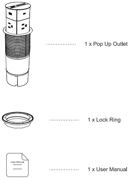 ANNQUAN 80mm-2A2C Automatic Pop Up Countertop Outlet - Product Content