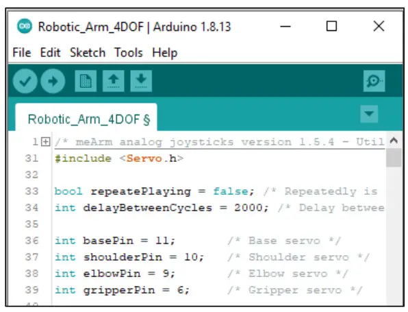 ARDUINO Ks0198 Keyestudio 4DOF Robot Mechanical Arm Kit - Circuit code