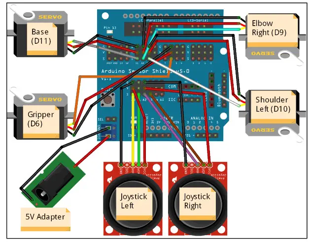 ARDUINO Ks0198 Keyestudio 4DOF Robot Mechanical Arm Kit - Installation Circuit Diagram
