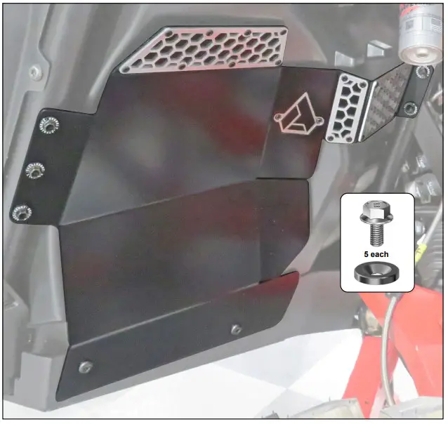ASSAULT Polaris RZR XP Inner Fender Guards - Secure Passenger Plate with hardware shown