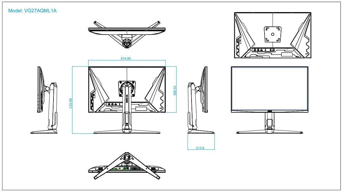 ASUS VG27AQML1A Series TUF Gaming Monitor - dimensions