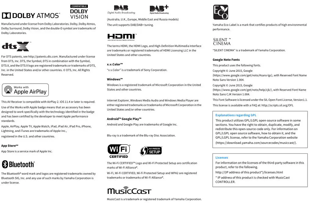 AV Pre-Amplifier CX-A5200 - Trademarks