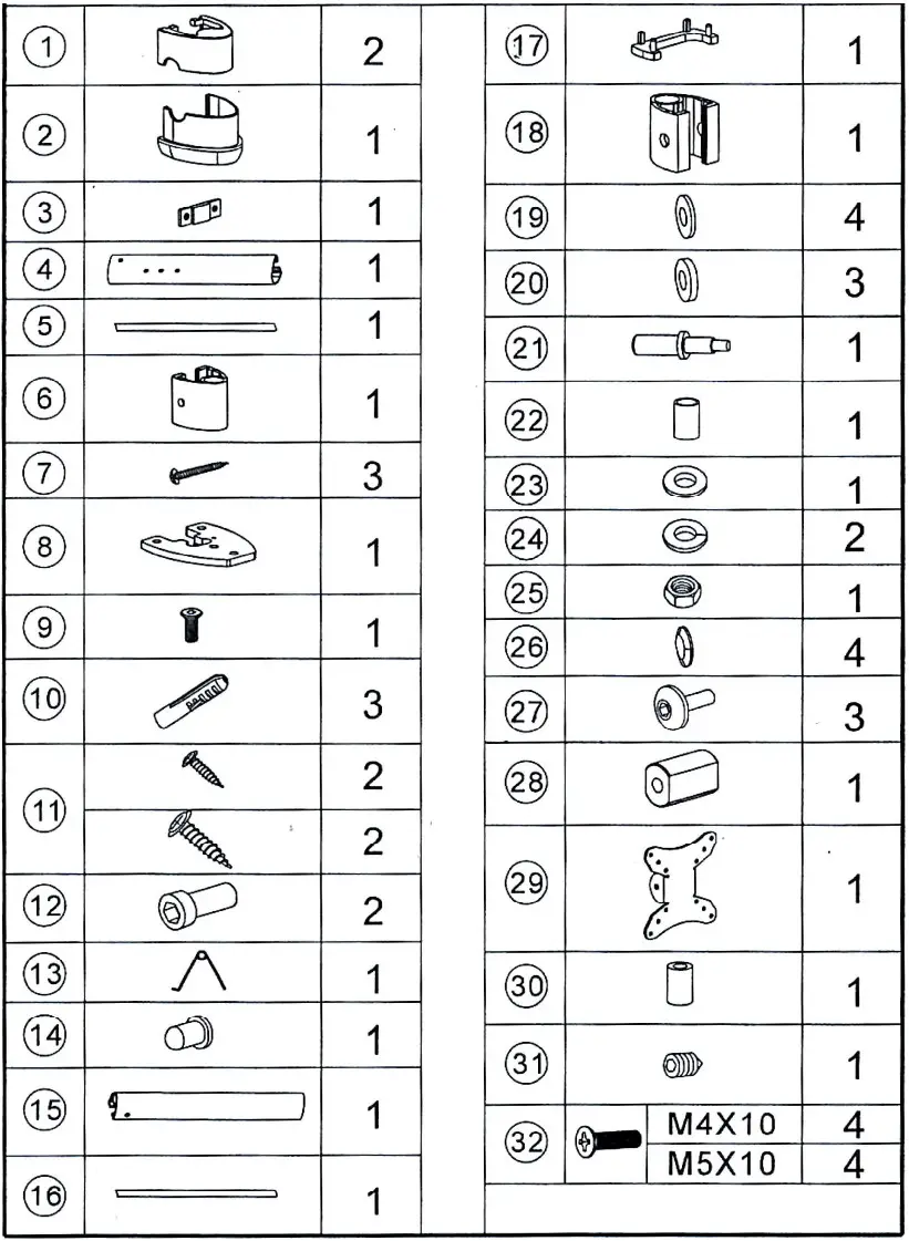 Ace of Parts LCD 300B LCD TV Mount - PART LIST