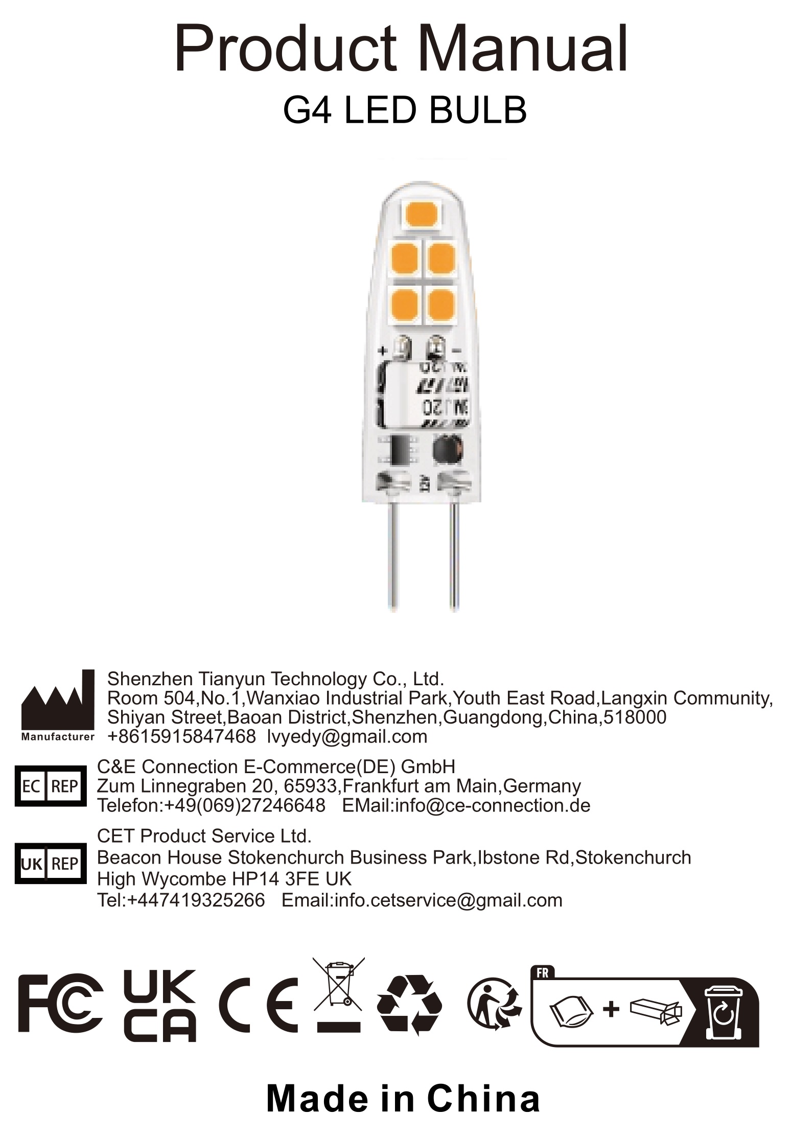 Anmossi G4 1.5W LED Bulb Instruction Manual