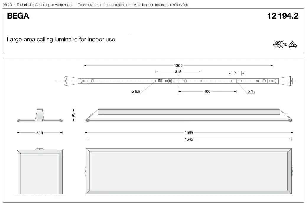 BEGA 12194.2 Large Area Ceiling Luminaire Instruction Manual