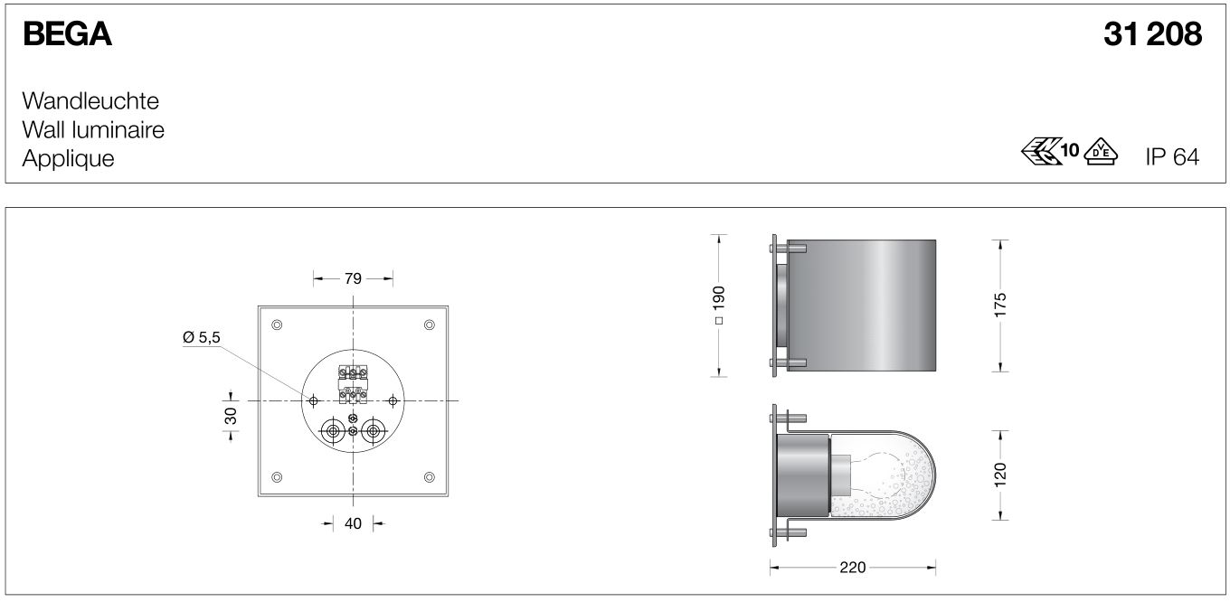 BEGA 31 208 Wall Luminaire Instruction Manual