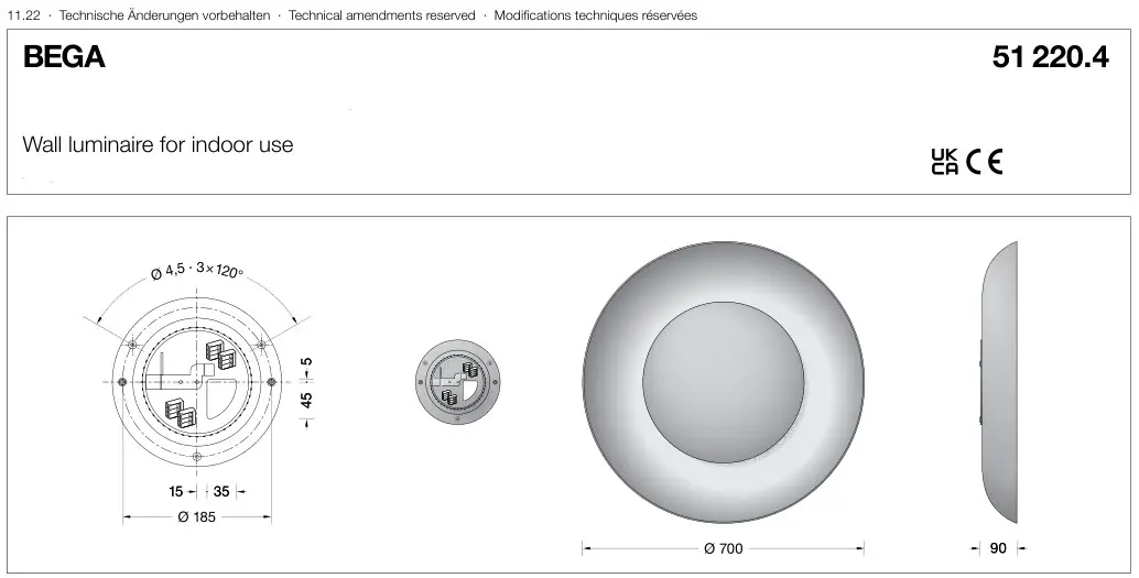 BEGA 51220.4 Wall Luminaire Instructions