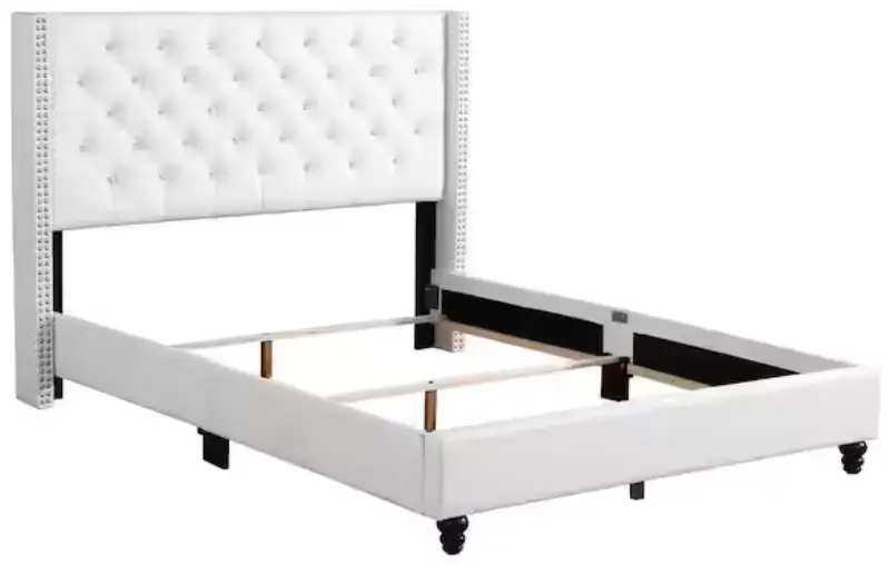 BELLEVUE HMIF19402 White Pergamon Full Size Poplar Upholstered Panel Bed Frame with LED Lights