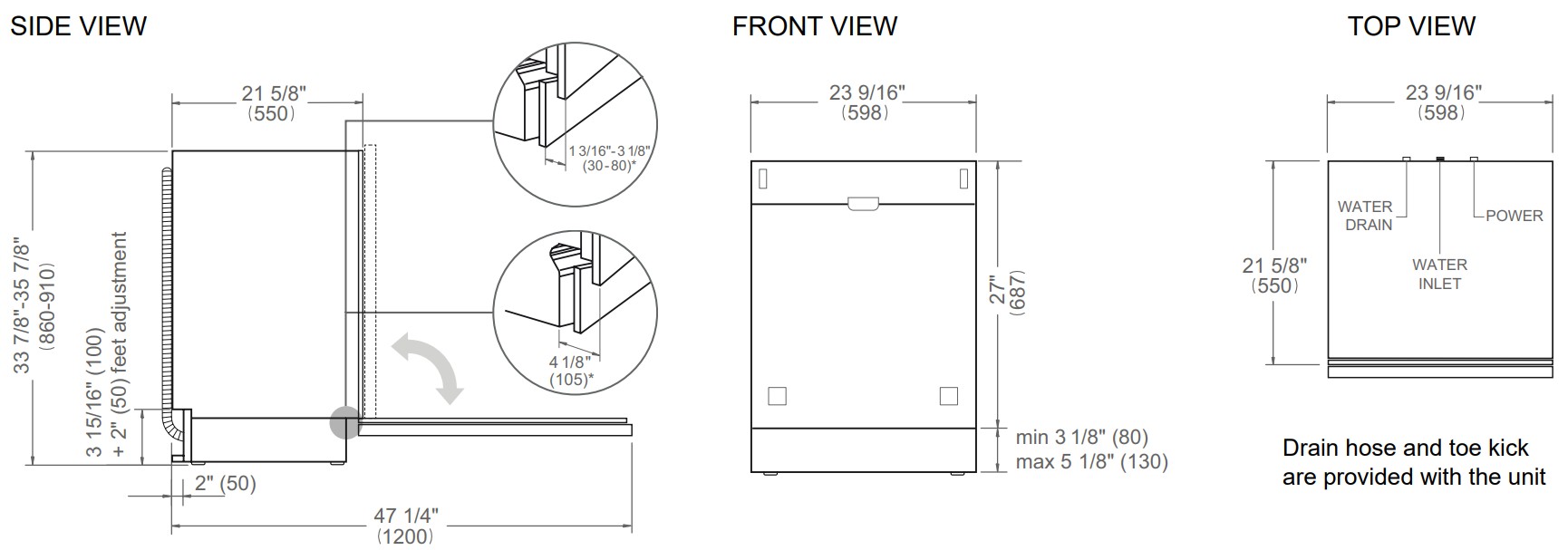 BERTAZZONI DW24T3IXT 24 Inch Built In Dishwasher - PRODUCT DIMENSIONS