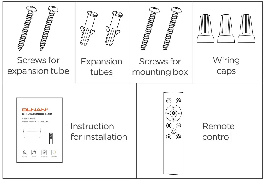 BLNAN LS-CL-K24W-Dim LED Ceiling Light Dimmable - Accessories list