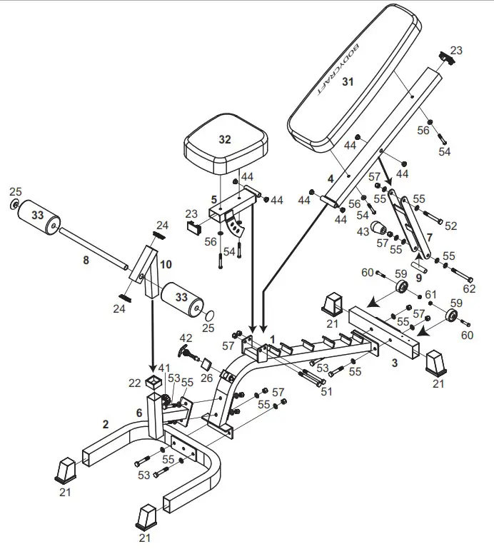 BODYCRAFT BCF602 Deluxe F I D Utility Bench -Drawing1