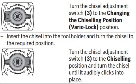 BOSCH 501 GSH Professional Demolition Hammer Instruction Manual - Changing the Chiselling Position