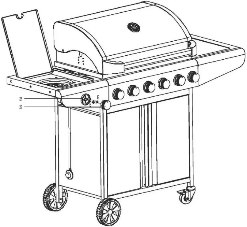 BOSS IQBQ6BCHTB Premium 6 Burner BBQ with Side Burner - Control Dial