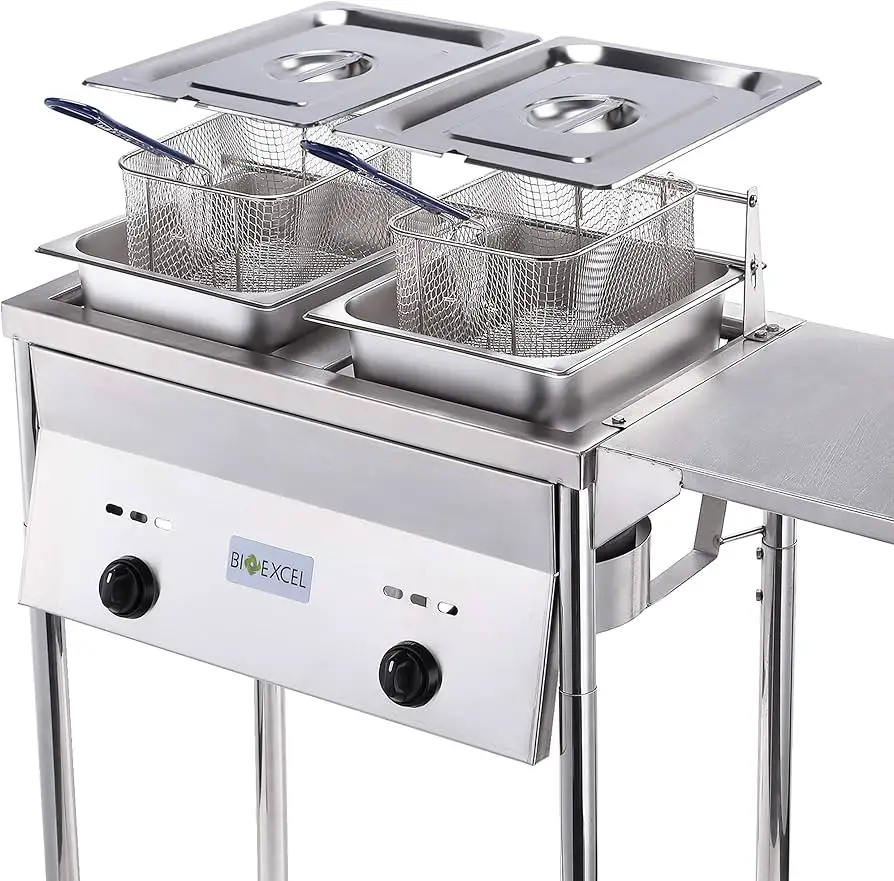 Bioexcel-SS21-Two-Tank-Propane-Deep-Fryer-with-Thermometer-Commercial-Deep-Fryer-product