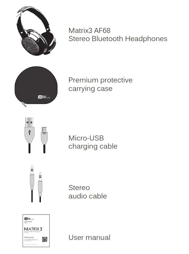 Bluetooth Wireless HD Headphones AF68 - PACKAGE CONTENTS