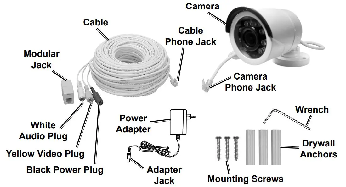 COBRA 69654 Waterproof Color Security Camera - Components