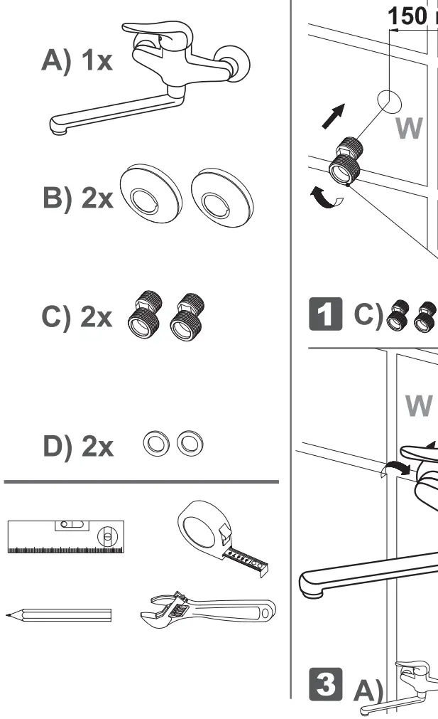 CORNAT P6 Punto Wall Mounted Single Lever Sink Mixer - Figure 1