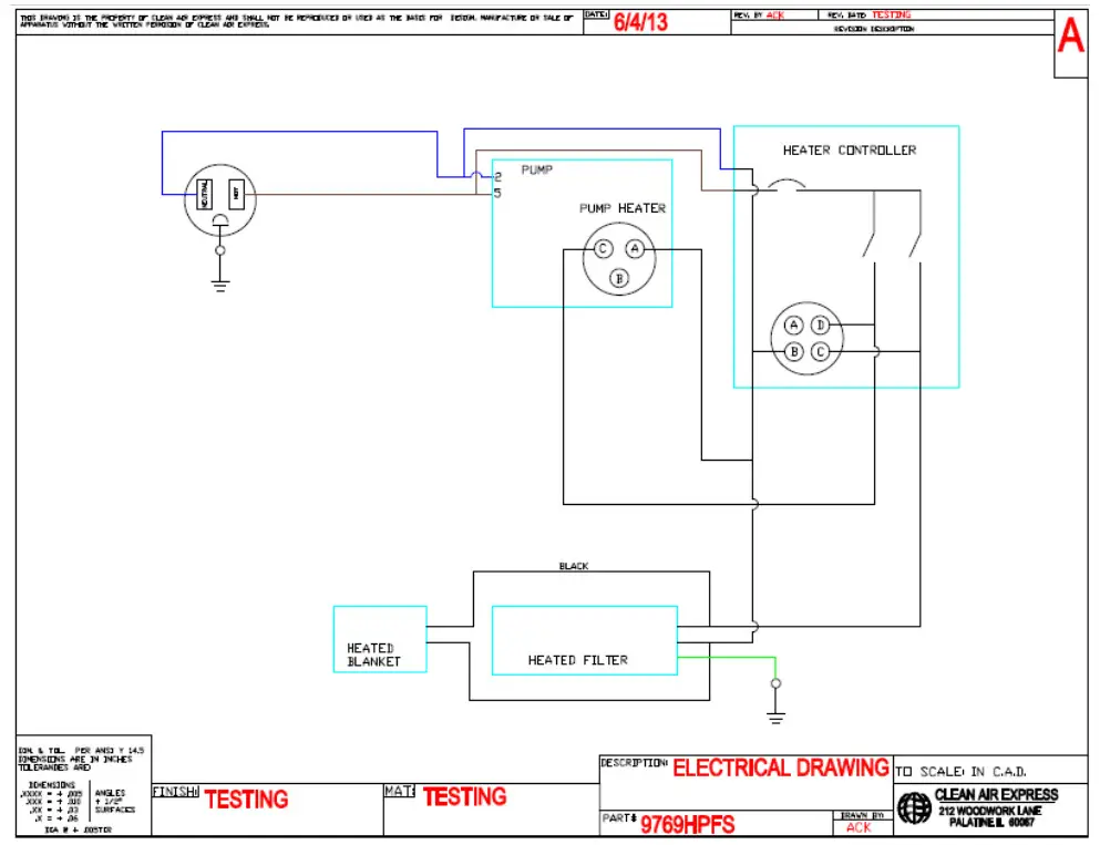 CleanAIR 9769HPFS Heated In Line Filter Pump Assembly - Wiring Diagram