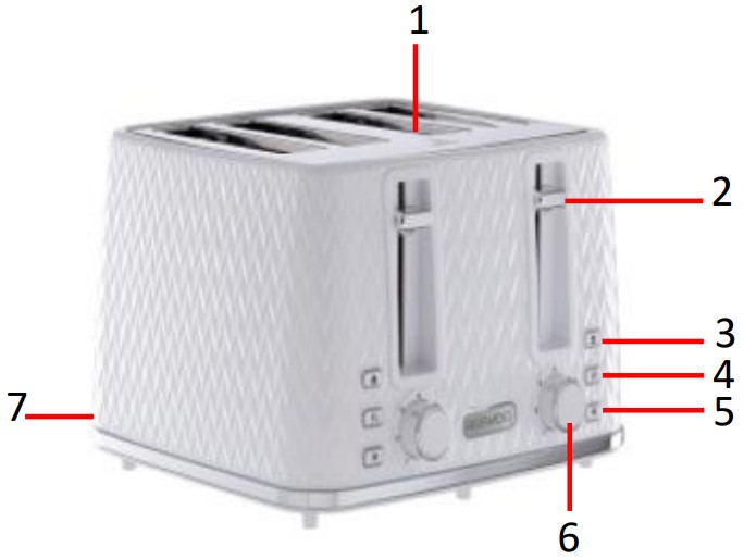 DAEWOO SDA1864 Argyle Collection Toaster 4 Slice With Defrost Reheat And Browning Control - parts