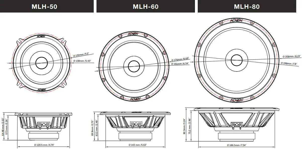 DEAF BONCE Machete MLH 50 Speakers - DIMENSIONS