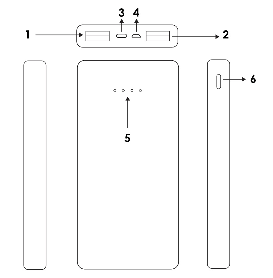 DISNEY 10000mAh Portable Power Bank - DEVICE FUNCTIONS