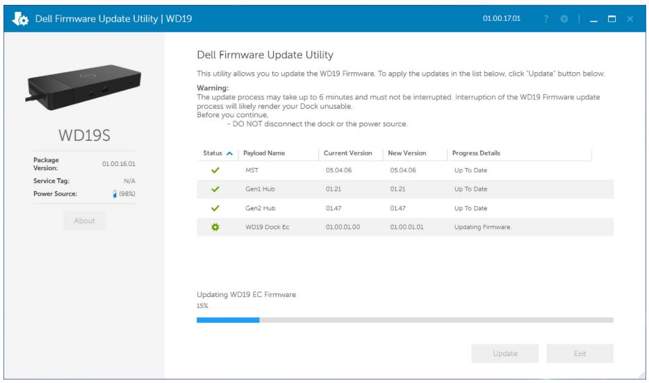 Dell WD19DCS Docking Station Dual Cable User Guide - Wait for all the component firmware update to complete
