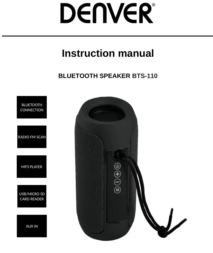 Denver Bluetooth Speaker BTS-110 Manual