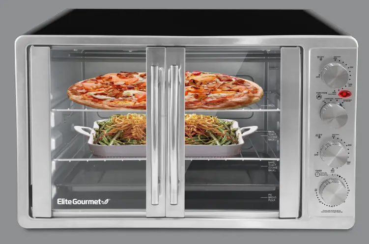 Elite Gourmet ETO4510 Double 4 Control Knobs Countertop Convection Toaster Oven