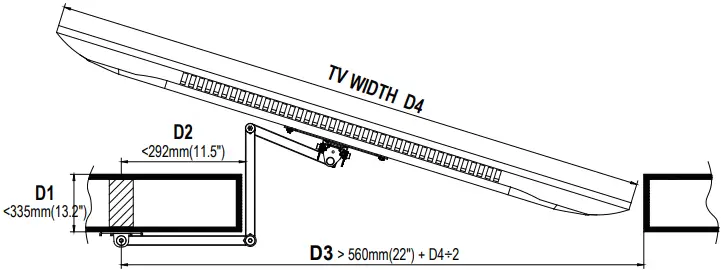 ELIVED YD3018 Long Arm TV Mount - Minimum VESA Pattern -Crossing the wall