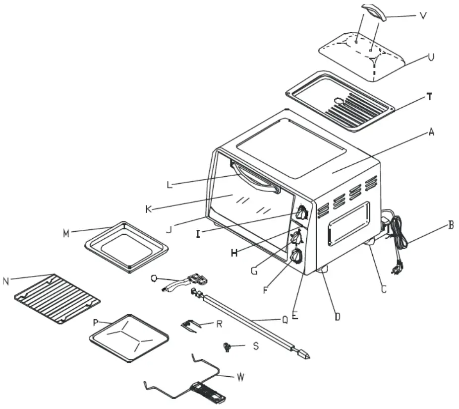 Elite ETO3300M Diner Retro Countertop Toaster oven - PARTS IDENTIFICATION