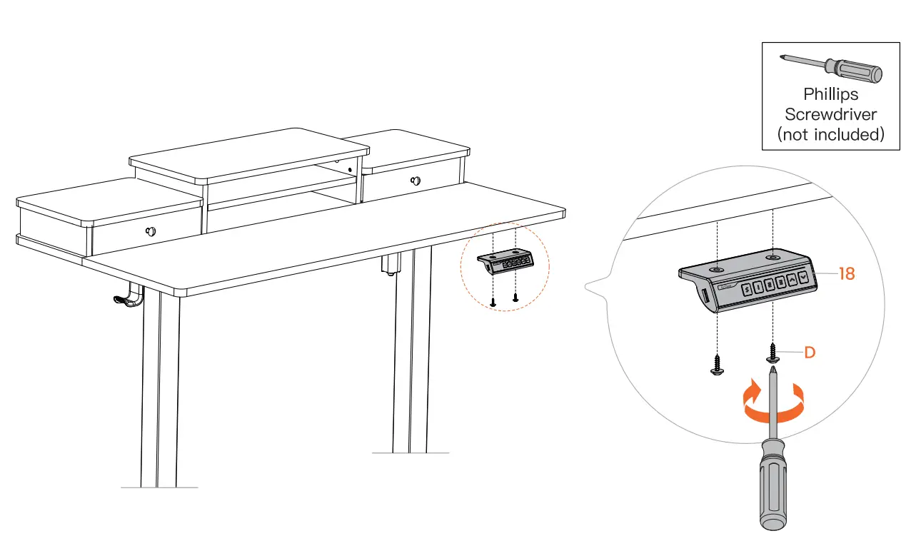 ErGear EGESD5V 1 Electric Standing Desk with Double Drawers  - Controel