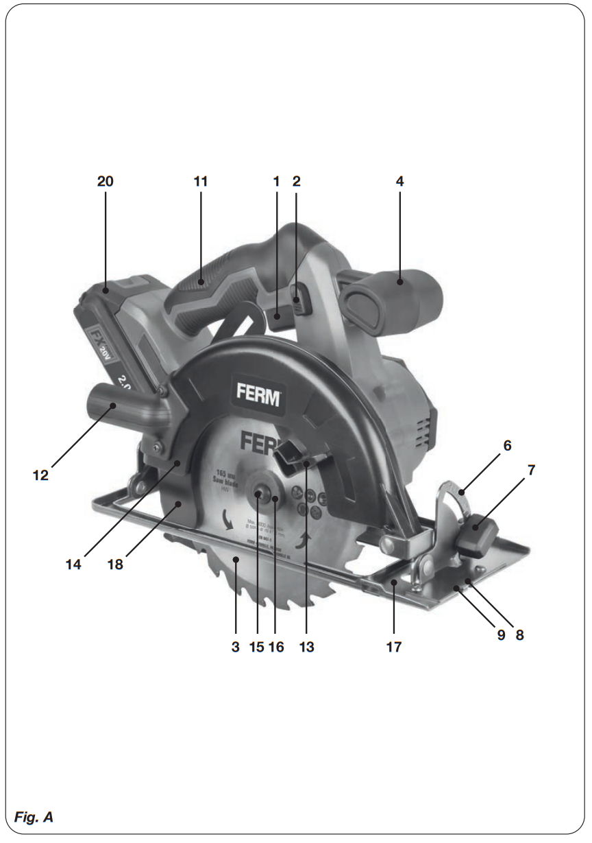 FERM CSM1049 20V Cordless Circular Saw - Figure 1