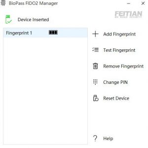 FIG 6 BioPass FIDO2 Manager with Fingerprint Enrolled
