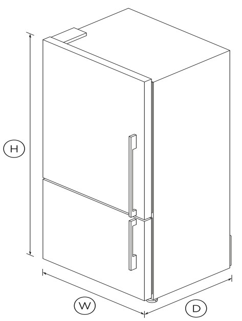 FISHER PAYKEL E522BLXFD4 79cm Freestanding Refrigerator Freezer - DIMENSIONS