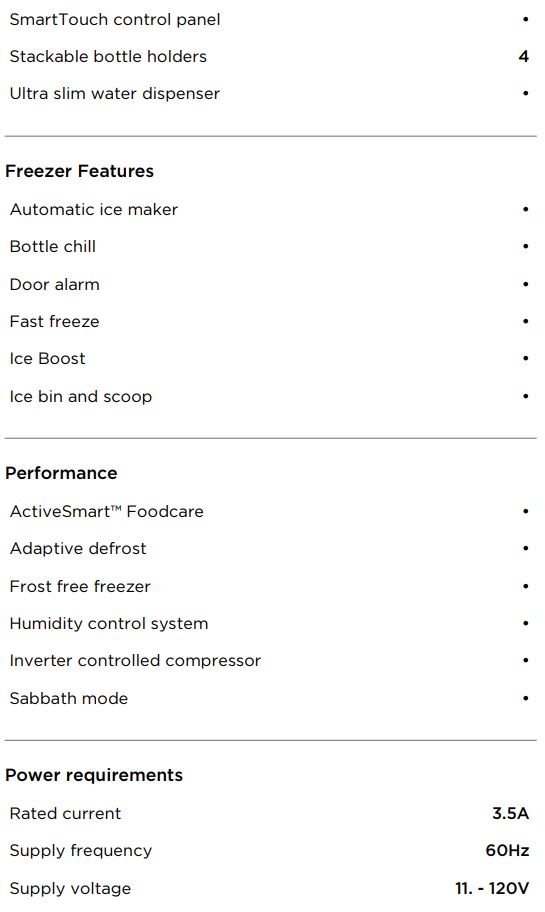 FISHER and PAYKEL RF170WLHUX1 32 Inch Freestanding Refrigerator Freezer User Guide - SPECIFICATIONS