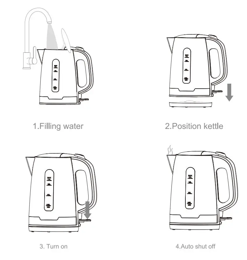 FOHERE KE01301V-CE Smart Glass Tea Kettle Instruction Manual - Steps for usage