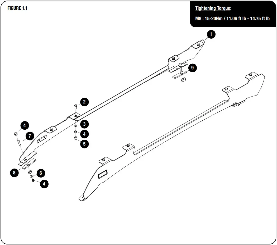 FRONT RUNNER FAFR008 Double Cab Foot Rails - FIGURE