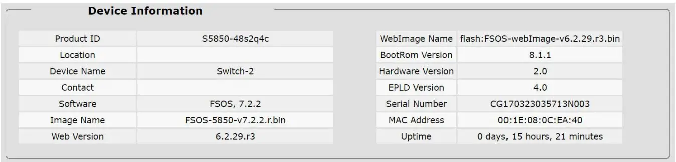 FS S5800 48F4S Multi Port Gigabit Ethernet Switch - version running