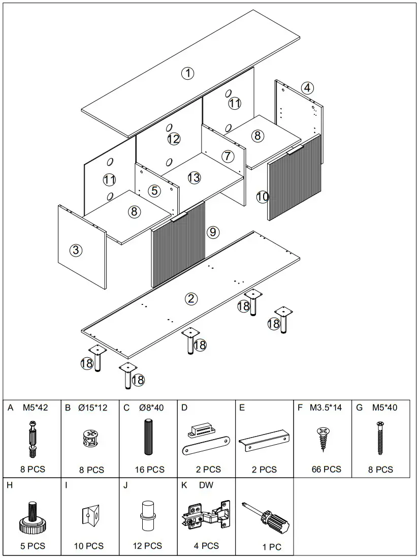 FURNIWOOD HZ-H04 Mid Century Modern TV Stand - parts1