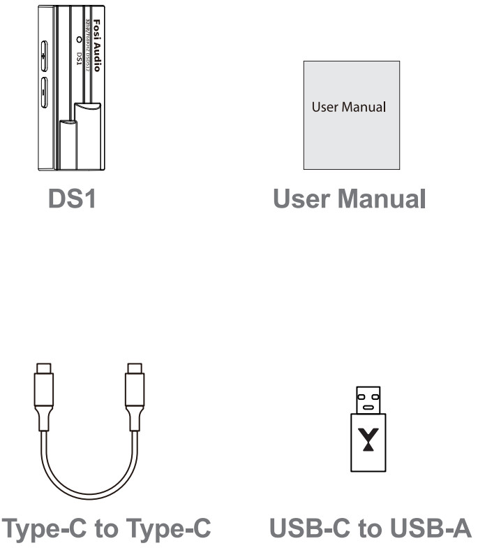 Fosi Audio DS1 Mini Audio Headphone Amp Adapter - Packing List
